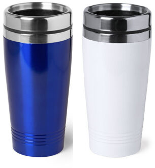Bellatio Decorations Set van 2x stuks Warmhoudbekers/warm houd bekers metallic wit en blauw 450 ml