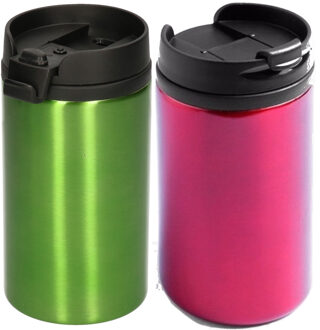 Bellatio Decorations Set van 2x Thermosbekers - warmhoud bekers - rood en groen - 320 ml - Isolerende drinkbekers