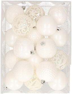 Bellatio Decorations Set van 37x stuks plastic/kunststof kerstballen winter wit 6 cm