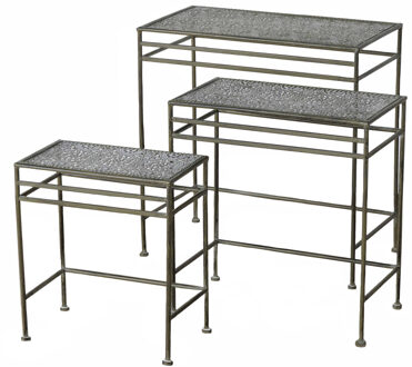 Bellatio Decorations Set Van 3x Rechthoekige Sidetables/plantenstandaards Greta 40-57 Cm - Plantenhouders/plantentafels