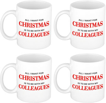 Bellatio Decorations Set van 4x stuks kerstmokken All I want for Christmas is to be with my colleagues kerstcadeau 300 ml