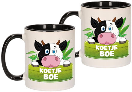 Bellatio Decorations Set van 4x stuks koetje boe beker / mok - zwart met wit - 300 ml keramiek - koeien bekers