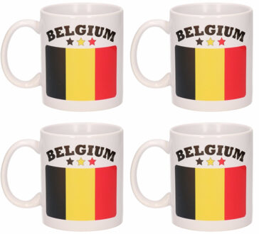 Bellatio Decorations Set van 4x stuks mokken Belgische vlag 300 Ml