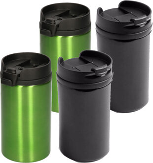 Bellatio Decorations Set van 4x stuks Warmhoudbekers/warm houd bekers metallic zwart en groen 300 ml