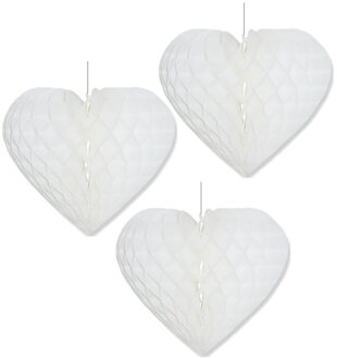 Bellatio Decorations Set van 5x stuks wit hang decoratie hartje 15 cm versiering bruiloft