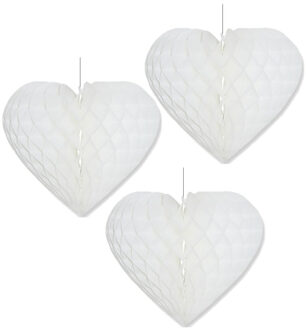 Bellatio Decorations Set van 8x stuks wit hang decoratie hartje 15 cm versiering bruiloft