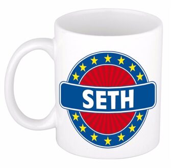 Bellatio Decorations Seth voornaam koffiemok - beker - wit/blauw - 300 ml - Cadeau - Heren - Collega - Vaderdag