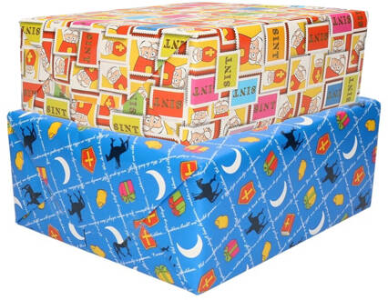 Bellatio Decorations Setje van 6x rollen Sinterklaas inpakpapier/cadeaupapier 2,5 x 0,7 meter 2 soorten prints - Cadeaupapier