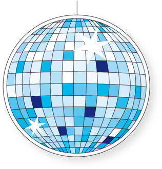 Bellatio Decorations Seventies eighties disco thema hangende discobol decoratie blauw 28 cm