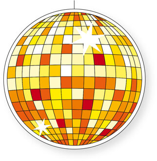 Bellatio Decorations Seventies eighties disco thema hangende discobol decoratie geel 28 cm