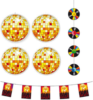 Bellatio Decorations Seventies/Eighties disco thema versiering pakket - 6 delig - papier - feestartikelen - Plafond