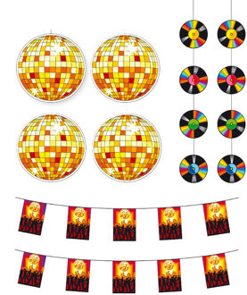 Bellatio Decorations Seventies/Eighties disco thema versiering pakket - 8 delig - papier - feestartikelen - Plafond