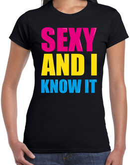 Bellatio Decorations Sexy and i know it fun tekst t-shirt zwart dames XS