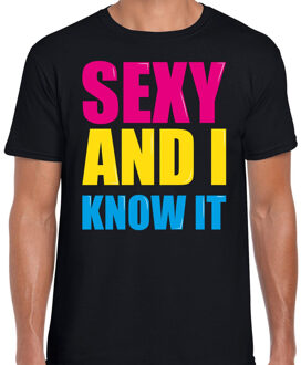 Bellatio Decorations Sexy and i know it fun tekst t-shirt zwart heren 2XL