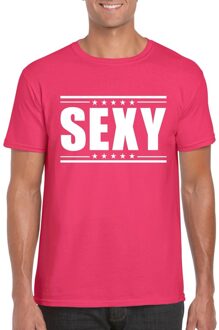 Bellatio Decorations Sexy t-shirt fuscia roze heren 2XL