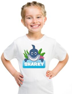 Bellatio Decorations Sharky de haai t-shirt wit voor kinderen - unisex - haaien shirt L (146-152)