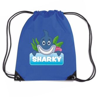 Bellatio Decorations Sharky de haai trekkoord rugzak / gymtas blauw voor kinderen - Gymtasje - zwemtasje