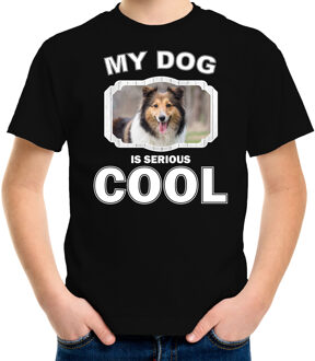 Bellatio Decorations Sheltie honden t-shirt my dog is serious cool zwart - kinderen - Shetland sheepdogs liefhebber cadeau shirt L (146-152)