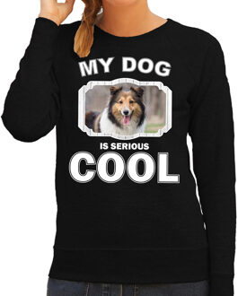 Bellatio Decorations Sheltie honden trui / sweater my dog is serious cool zwart - dames - Shetland sheepdogs liefhebber cadeau sweaters 2XL