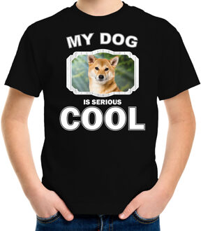 Bellatio Decorations Shiba inu honden t-shirt my dog is serious cool zwart - kinderen - Shiba inu liefhebber cadeau shirt L (146-152)