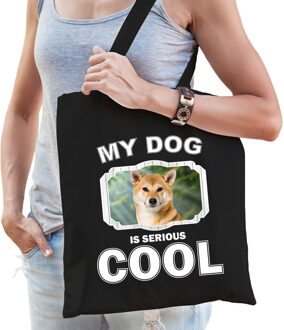 Bellatio Decorations Shiba inu honden tasje zwart volwassenen en kinderen - my dog serious is cool kado boodschappentasje