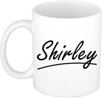 Bellatio Decorations Shirley Naam koffiemok - beker - met sierlijke letters - wit - 300 ml - Cadeau - Dames