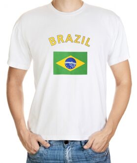Bellatio Decorations Shirts met vlag van Brazilie Wit