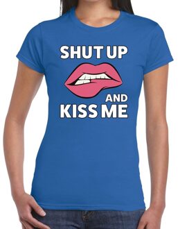 Bellatio Decorations Shut up and Kiss me t-shirt blauw dames