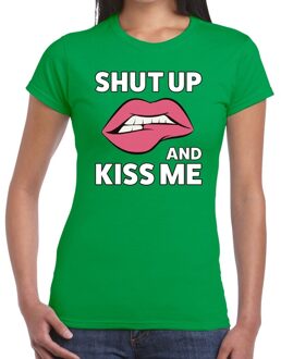 Bellatio Decorations Shut up and kiss me t-shirt groen dames XS