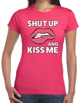 Bellatio Decorations Shut up and Kiss me t-shirt roze dames - feest shirts dames XL