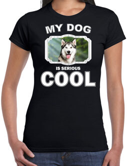 Bellatio Decorations Siberische huskys honden t-shirt my dog is serious cool zwart - dames - Husky liefhebber cadeau shirt 2XL