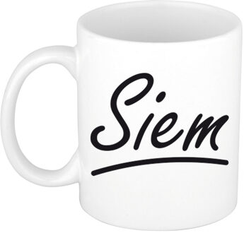 Bellatio Decorations Siem Naam koffiemok - beker - met sierlijke letters - wit - 300 ml - Cadeau - Heren