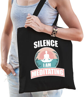 Bellatio Decorations Silence I am meditating katoenen tas zwart voor volwassenen - sport / hobby tasjes