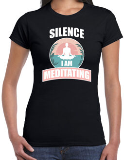 Bellatio Decorations Silence I am meditating t-shirt zwart dames - Sport / hobby shirt 2XL - Feestshirts