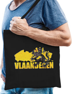 Bellatio Decorations Silhouet van Vlaanderen tasje voor heren - zwart - Vlaamse tas / boodschappen tasje