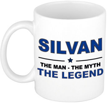 Bellatio Decorations Silvan cadeau mok - man myth legend - naam koffiemok / beker - wit en blauw - 300 ml Donkerblauw