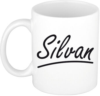 Bellatio Decorations Silvan voornaam kado beker / mok sierlijke letters - gepersonaliseerde mok met naam - Naam mokken Multikleur