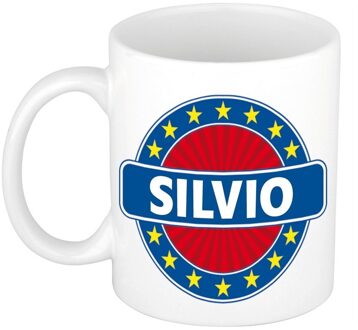 Bellatio Decorations Silvio voornaam koffiemok - beker - wit/blauw - 300 ml - Cadeau - Heren - Collega - Vaderdag Multi