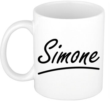 Bellatio Decorations Simone Naam koffiemok - beker - met sierlijke letters - wit - 300 ml - Cadeau - Dames