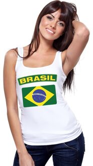 Bellatio Decorations Singlet shirt/ tanktop Braziliaanse vlag wit dames L