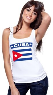 Bellatio Decorations Singlet shirt/ tanktop Cubaanse vlag wit dames L