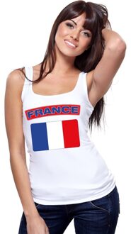 Bellatio Decorations Singlet shirt/ tanktop Franse vlag wit dames L