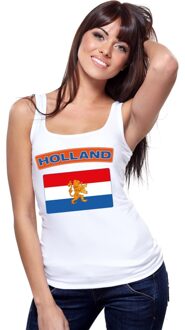 Bellatio Decorations Singlet shirt/ tanktop Hollandse vlag wit dames L