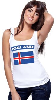 Bellatio Decorations Singlet shirt/ tanktop Ijslandse vlag wit dames L