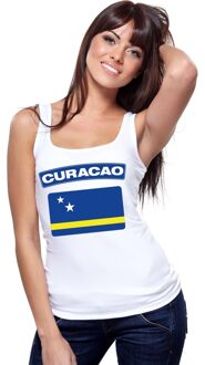 Bellatio Decorations Singlet shirt tanktop - met vlag Curacao - wit - voor dames - supporters kleding