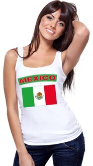 Bellatio Decorations Singlet shirt/ tanktop Mexicaanse vlag wit dames L