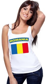 Bellatio Decorations Singlet shirt/ tanktop Roemeense vlag wit dames L