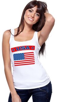 Bellatio Decorations Singlet shirt/ tanktop USA vlag wit dames L