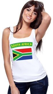 Bellatio Decorations Singlet shirt/ tanktop Zuid Afrikaanse vlag wit dames L