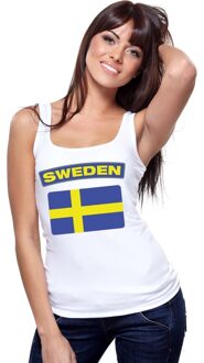 Bellatio Decorations Singlet shirt/ tanktop Zweedse vlag wit dames L